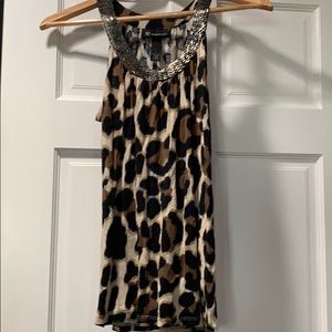 Leopard print dressy tank top with beading